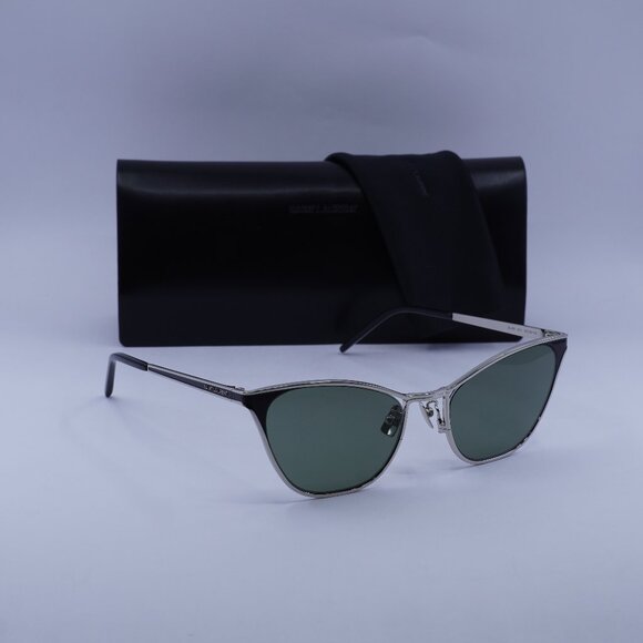 Saint Laurent SL409 003 Cat Eye Sunglasses - Silver/Black/Green - Picture 1 of 9